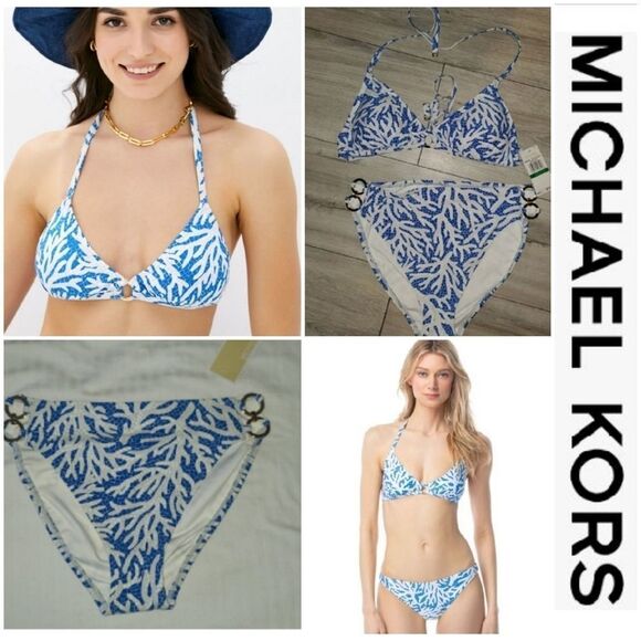Michael Kors Women's Triangle Top Ring Trim & high waist bottom set sz L… - Picture 1 of 13